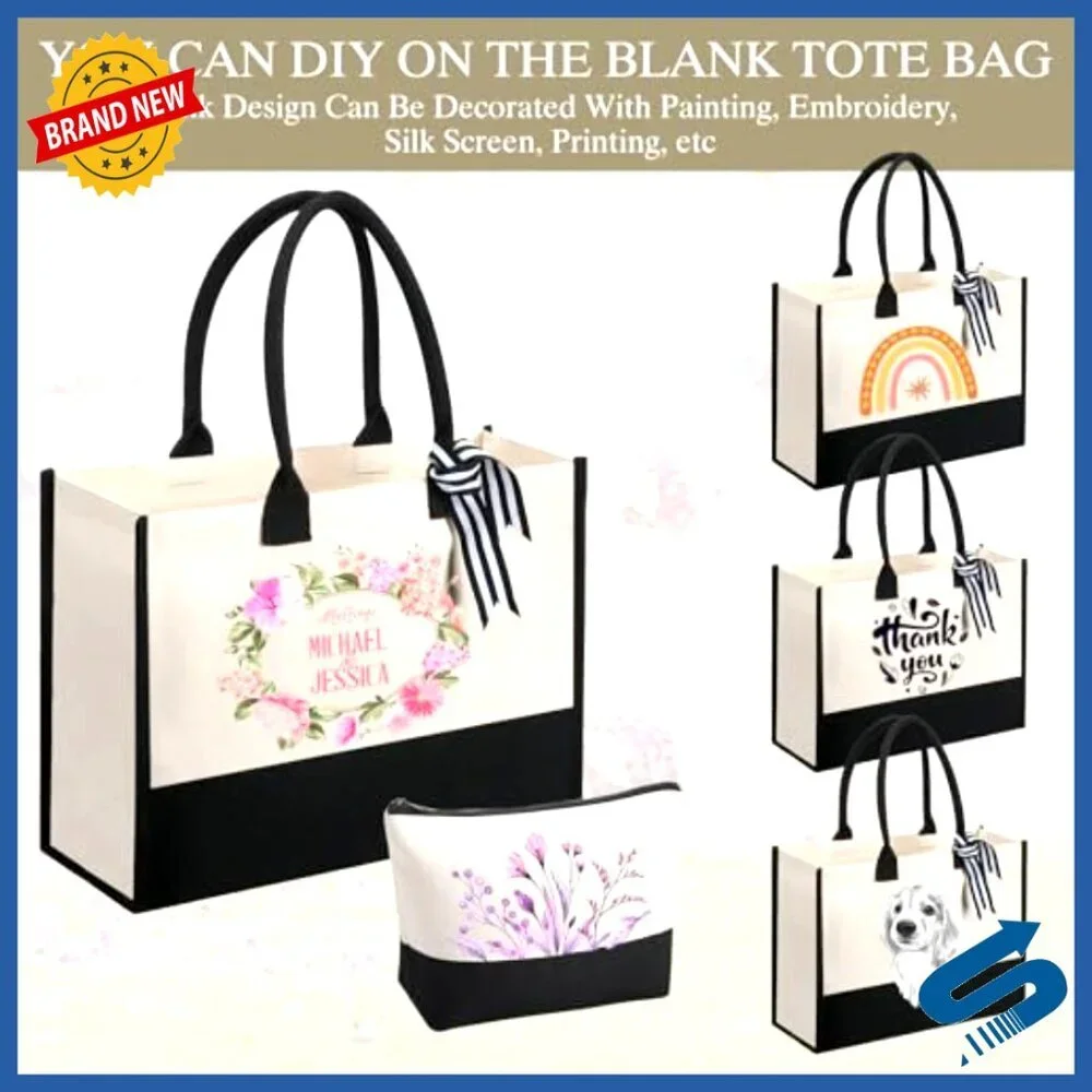Canvas Tote Bags Set with Zipper Pockets Elegant Practical Gift Bulk